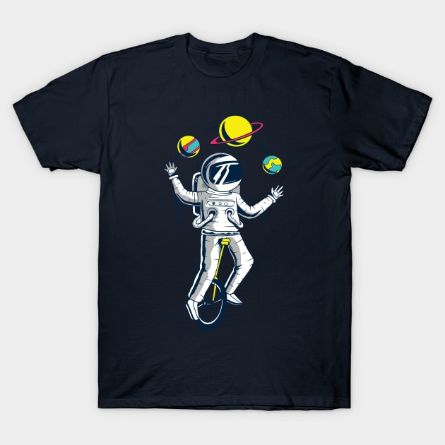 space astronaut wearing suite playing with plants T-Shirt by Midoart